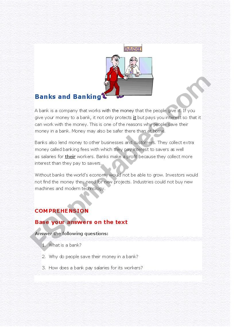 Banks and banking worksheet