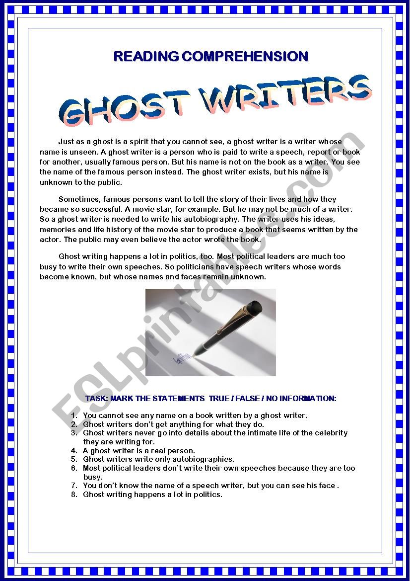 READING COMPREHENSION - Ghost Writers