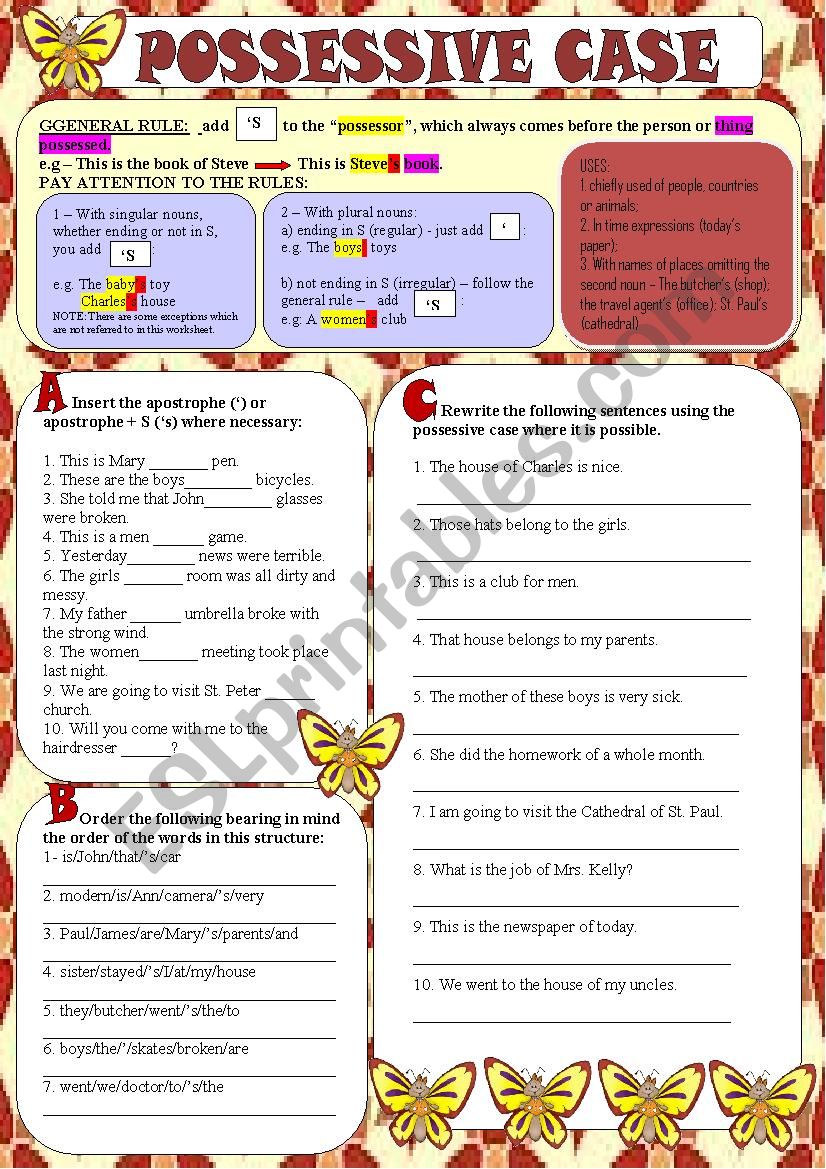 Possessive case worksheet