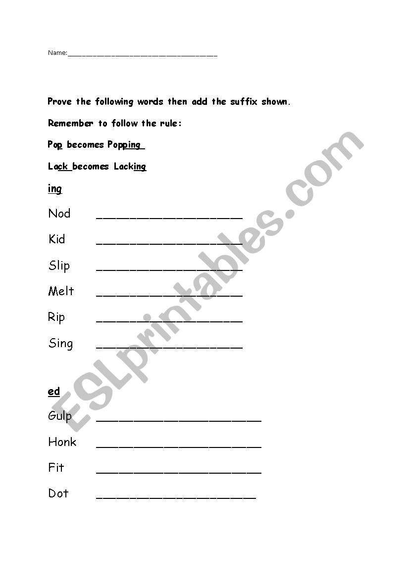 Adding Suffix worksheet