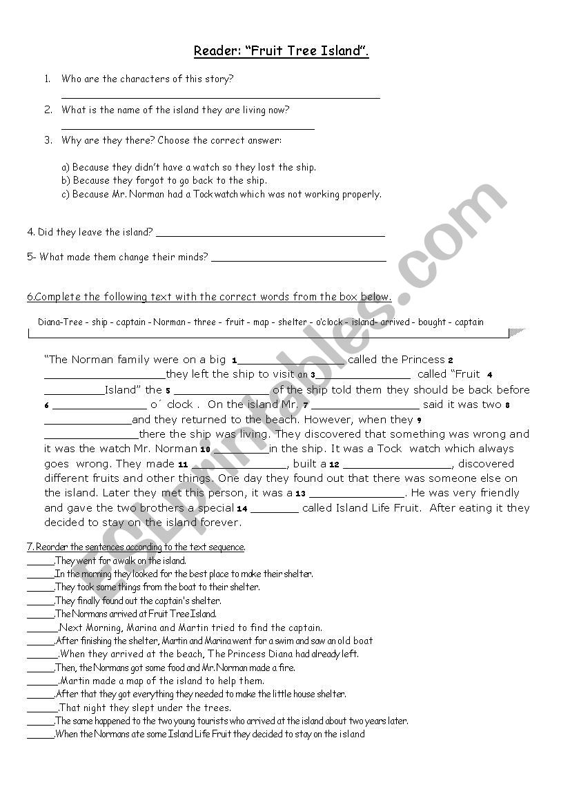 Fruit Tree Island worksheet