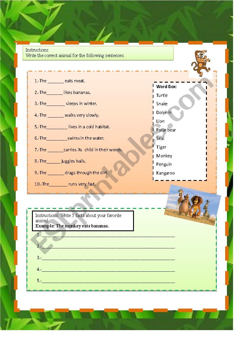 The zoo worksheet