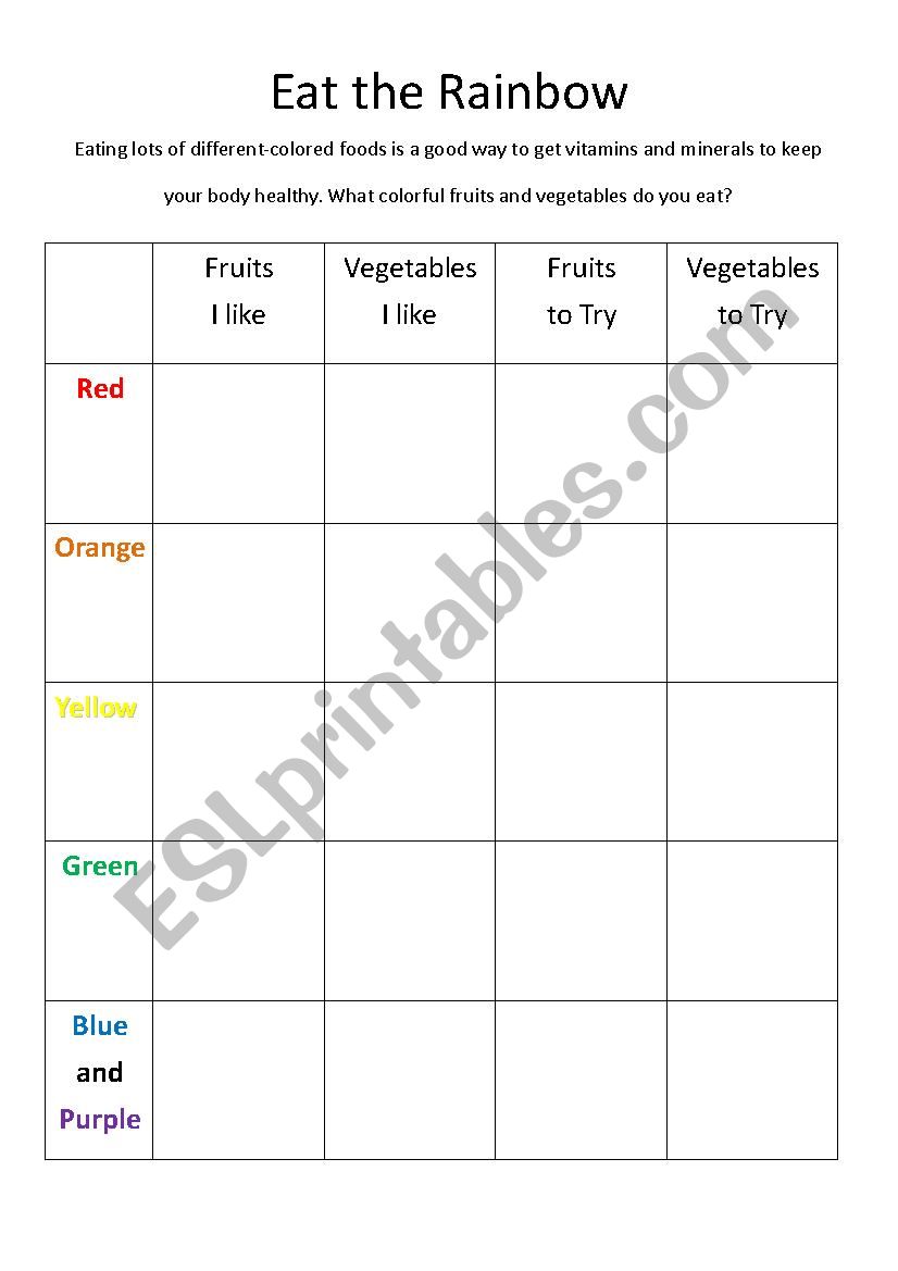 Eat the Rainbow worksheet