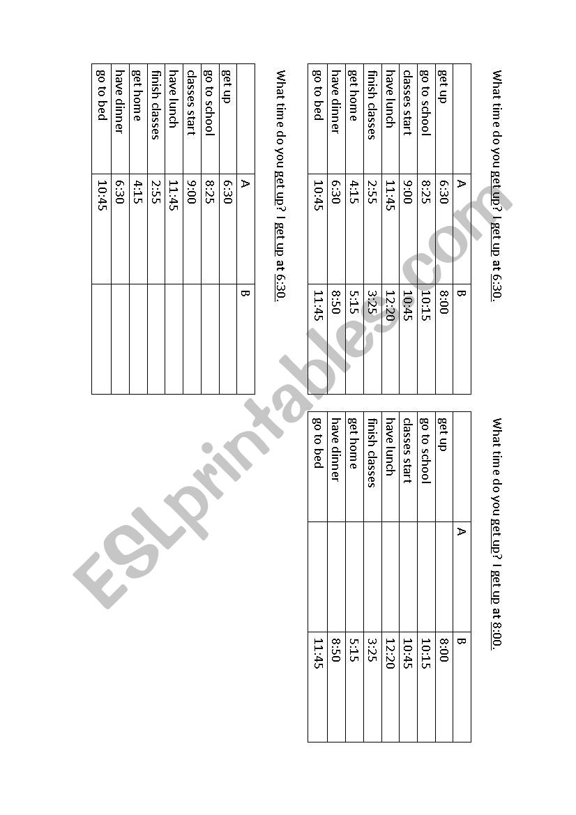 Daily routines with time worksheet