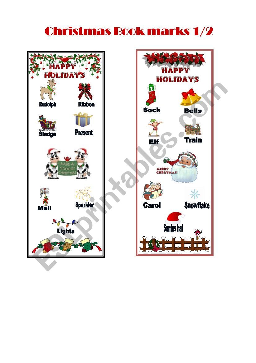 Christmas book marks worksheet