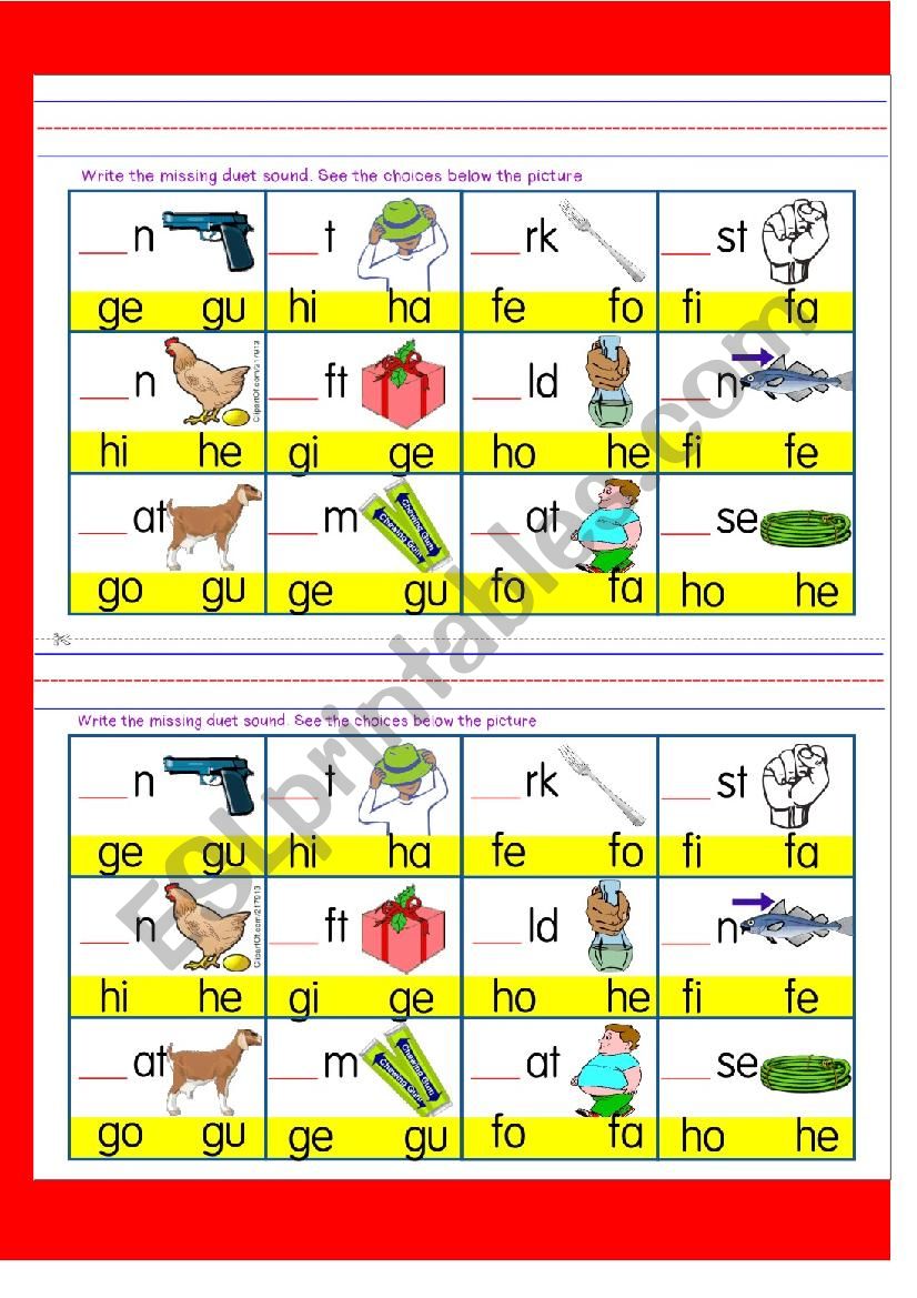 duet sounds forming a word p3 worksheet
