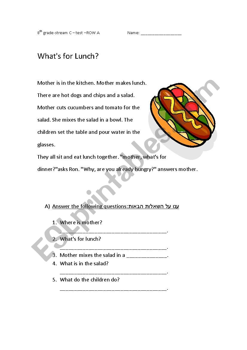 whats for breakfast/lunch? worksheet