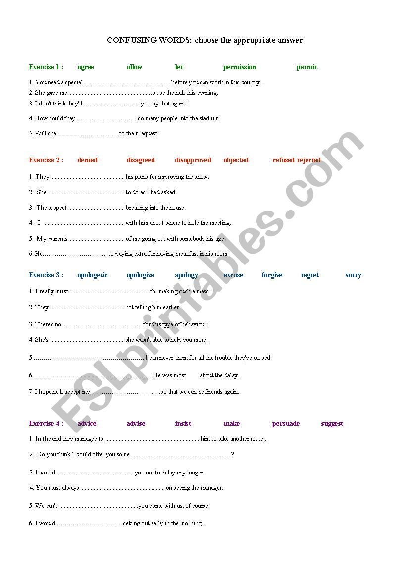 Confusing Words worksheet