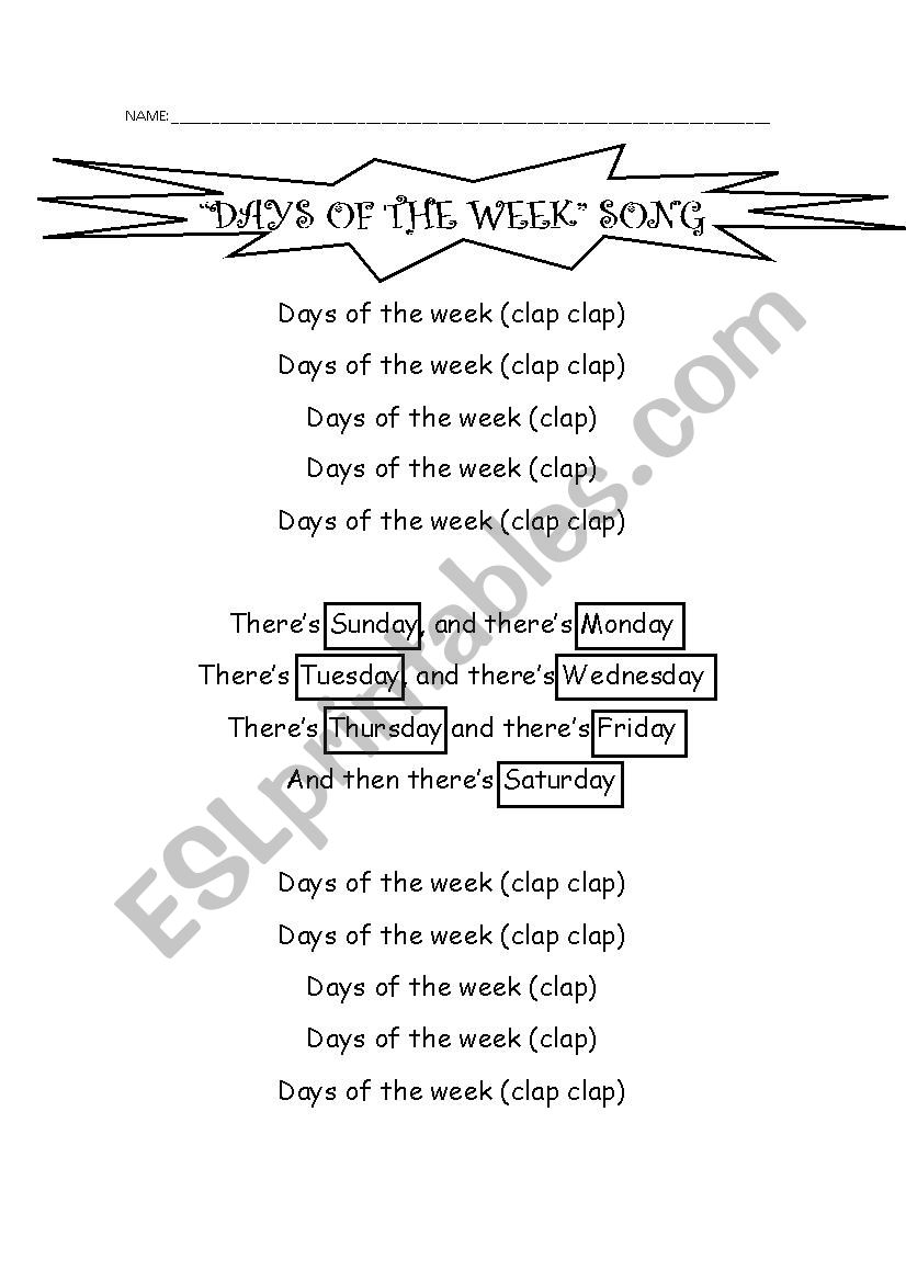 Days of the week worksheet