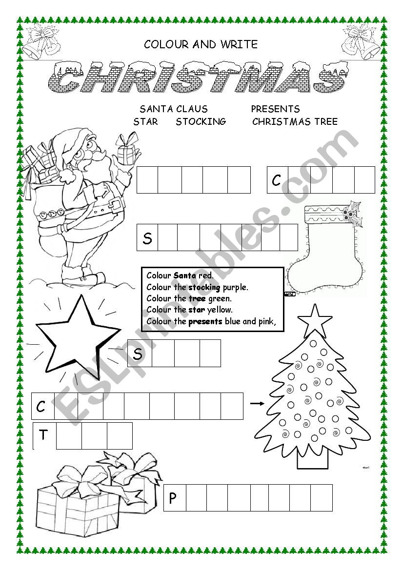 Colour Christmas worksheet