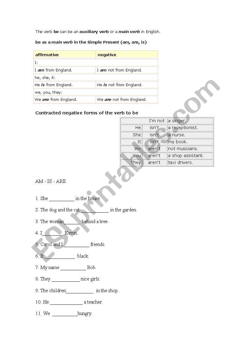 verb to be exercise worksheet