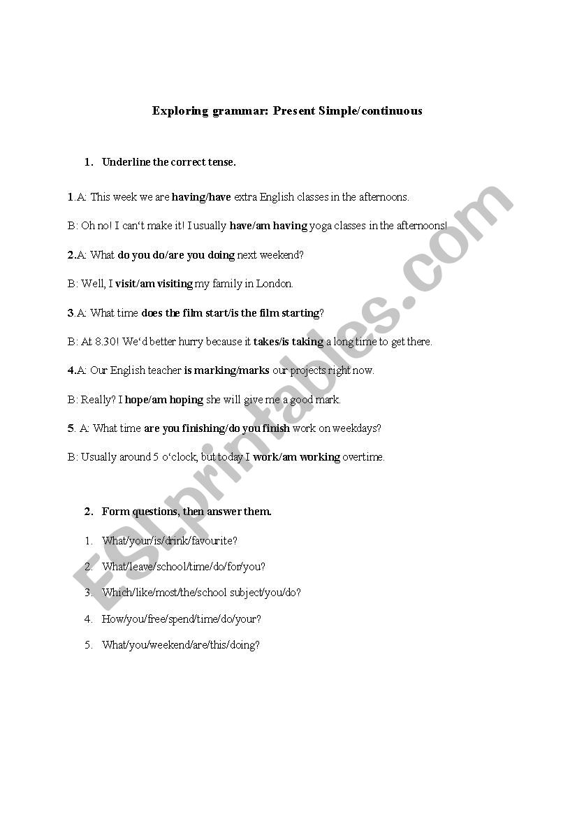 Present Simple/Present Continuous