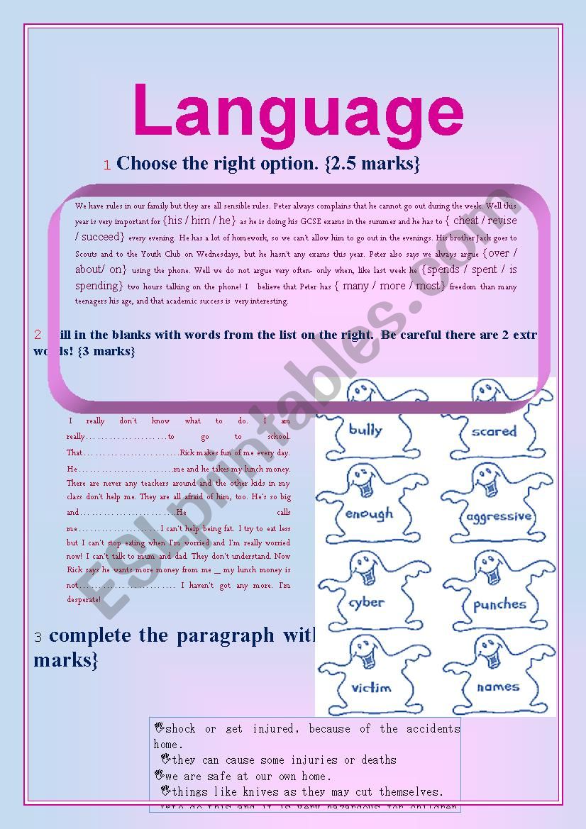 9th form test n1 part 2 (Language)