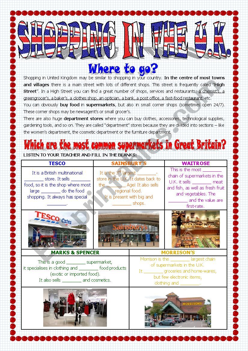 SHOPPING IN THE UK worksheet