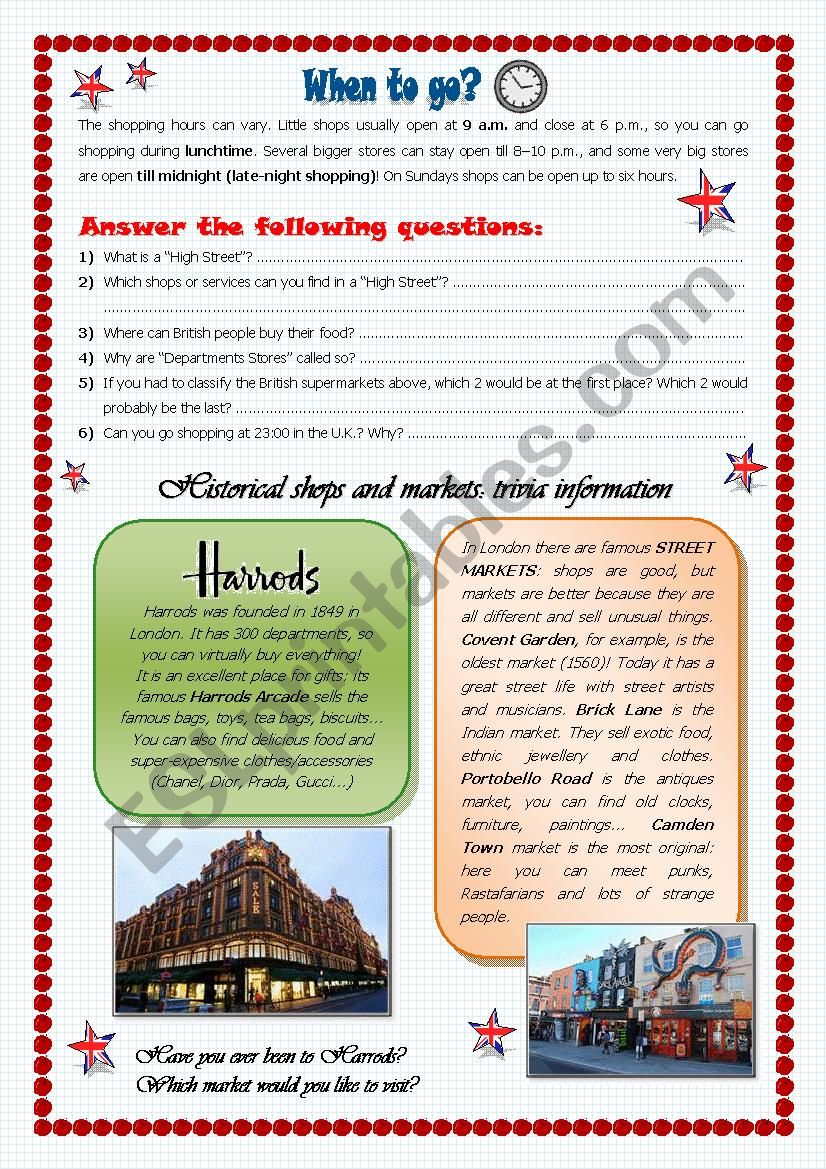 SHOPPING IN THE UK worksheet