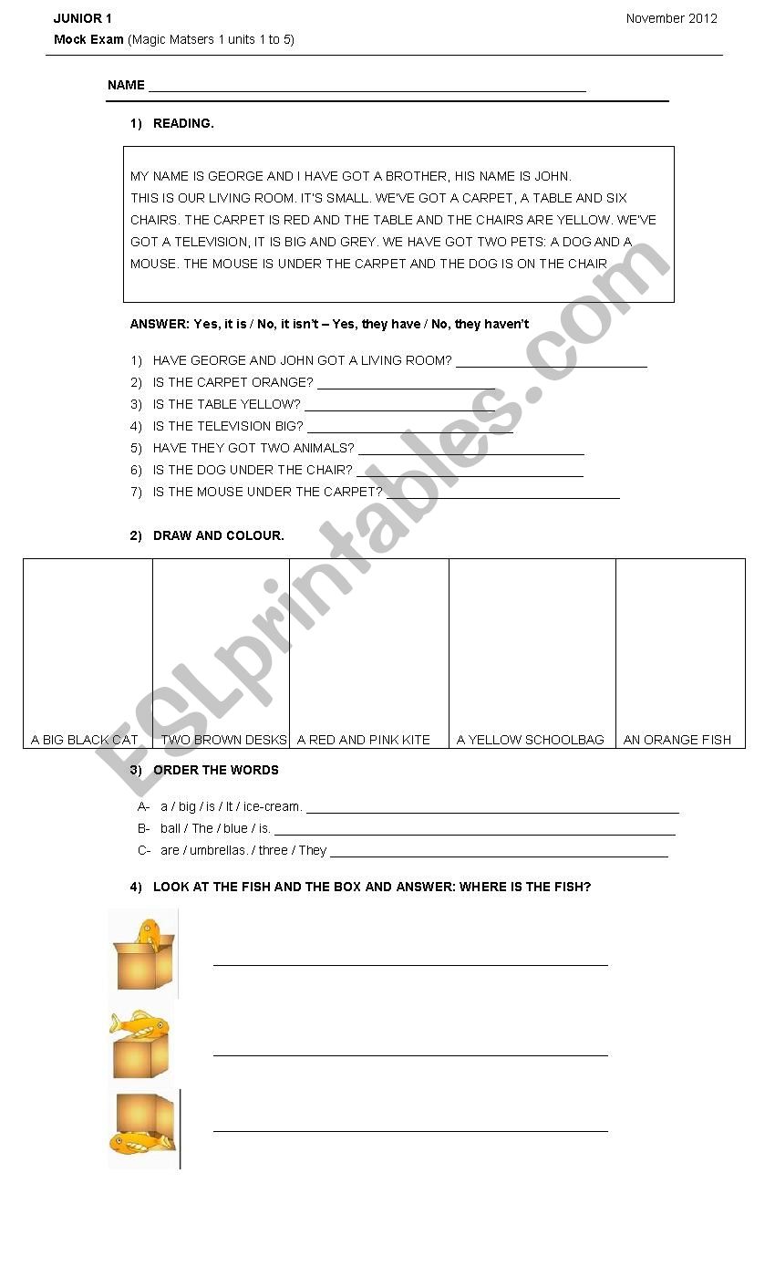 Test for junior beginners worksheet