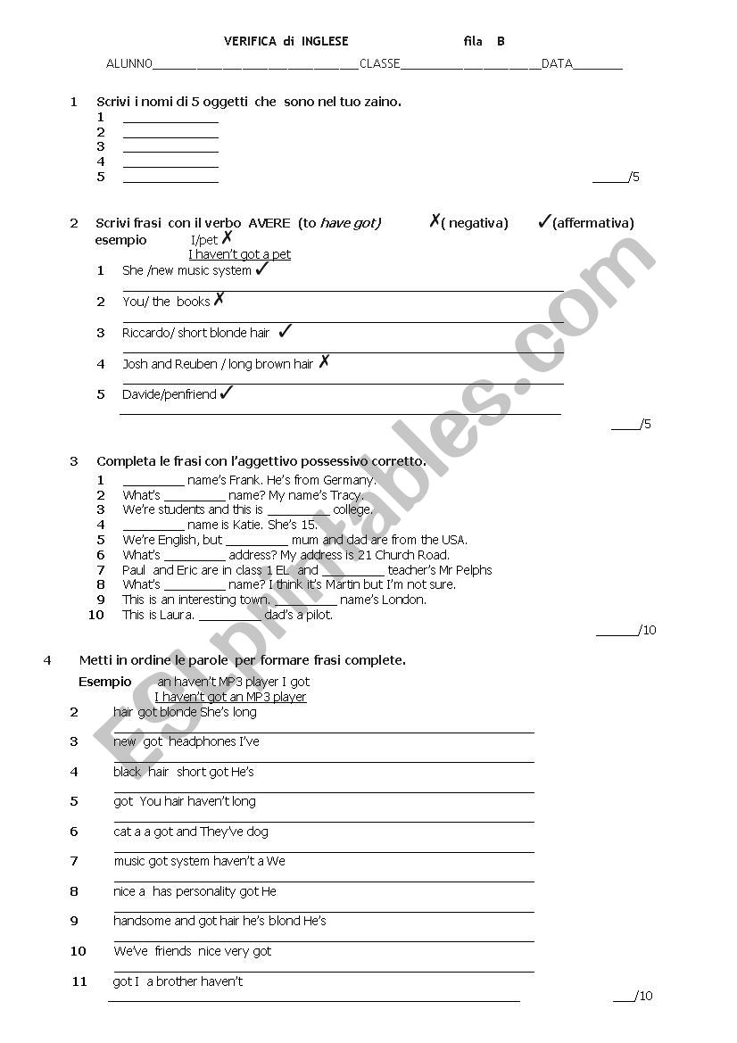 STARTING  TEST  worksheet