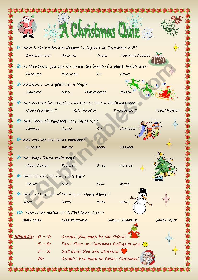 A Christmas Quiz worksheet