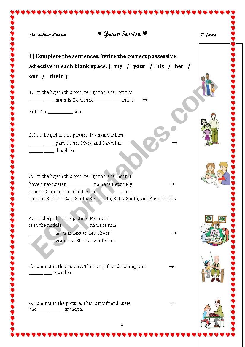 Poss adjectives+ postcard worksheet