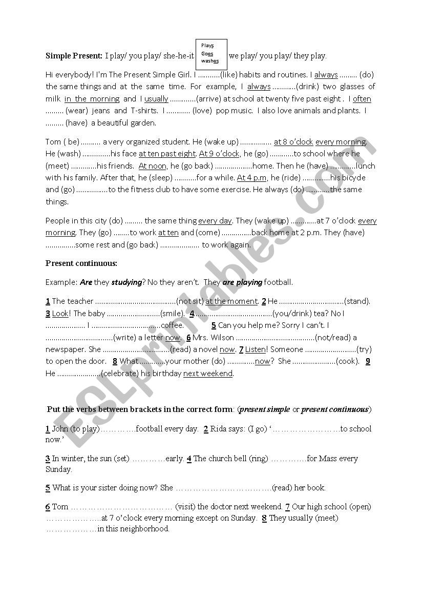 present simple and continuous worksheet