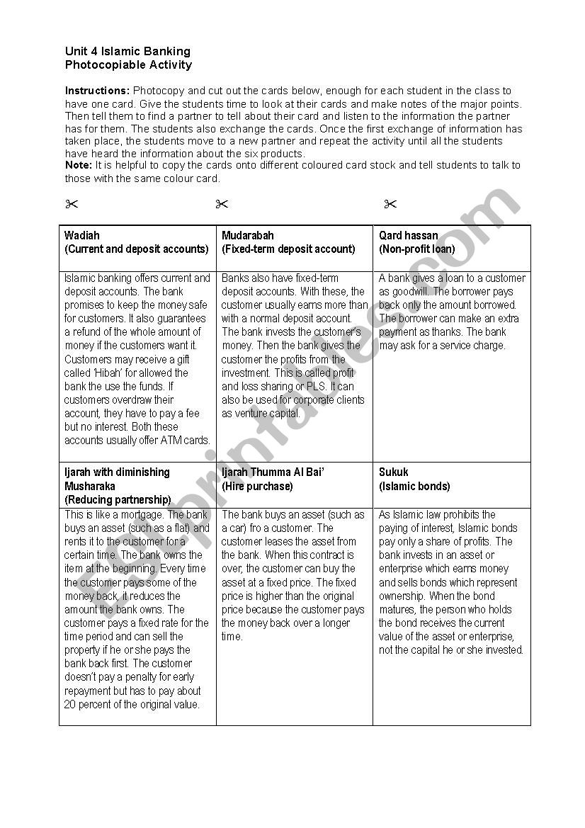 Islamic banking worksheet