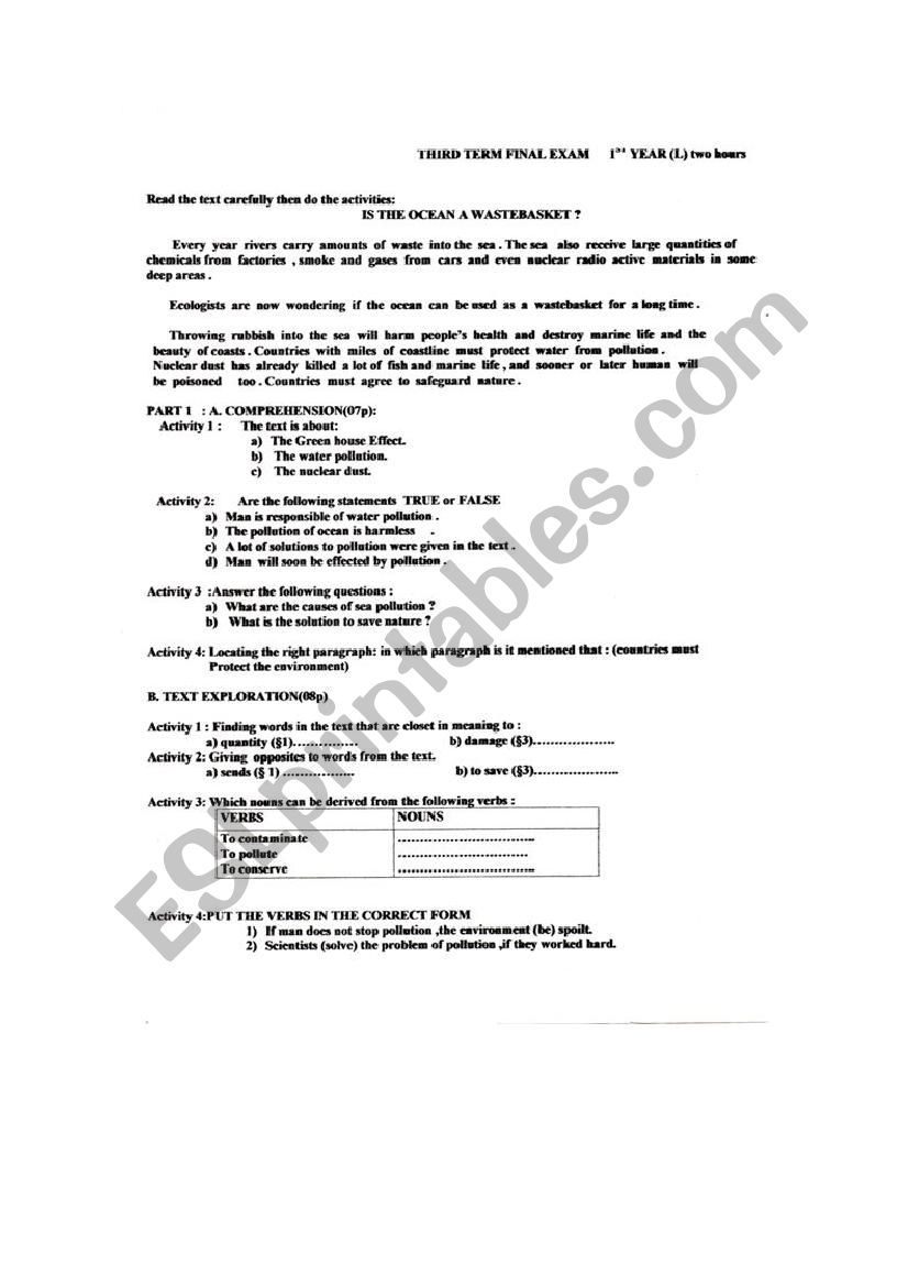 test worksheet