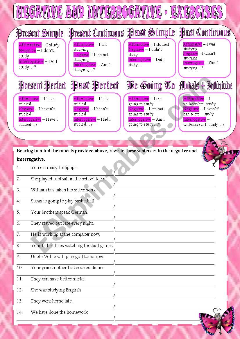 Verb tenses - negative and interrogative
