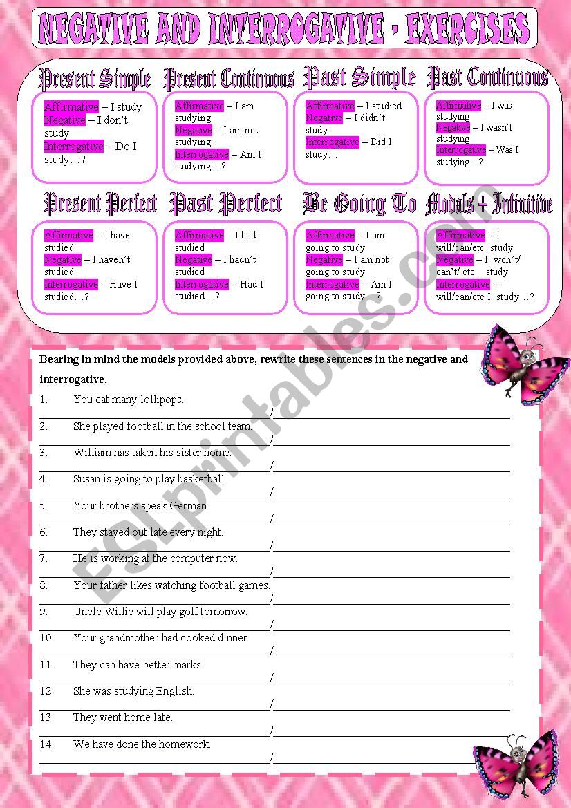 Verb tenses - negative and interrogative