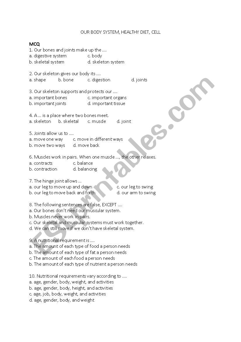 Science Revision for Gr 4 worksheet