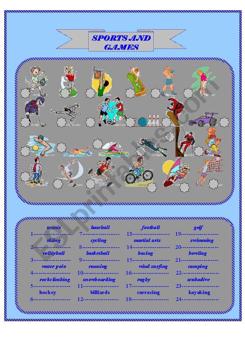 Sports and games worksheet