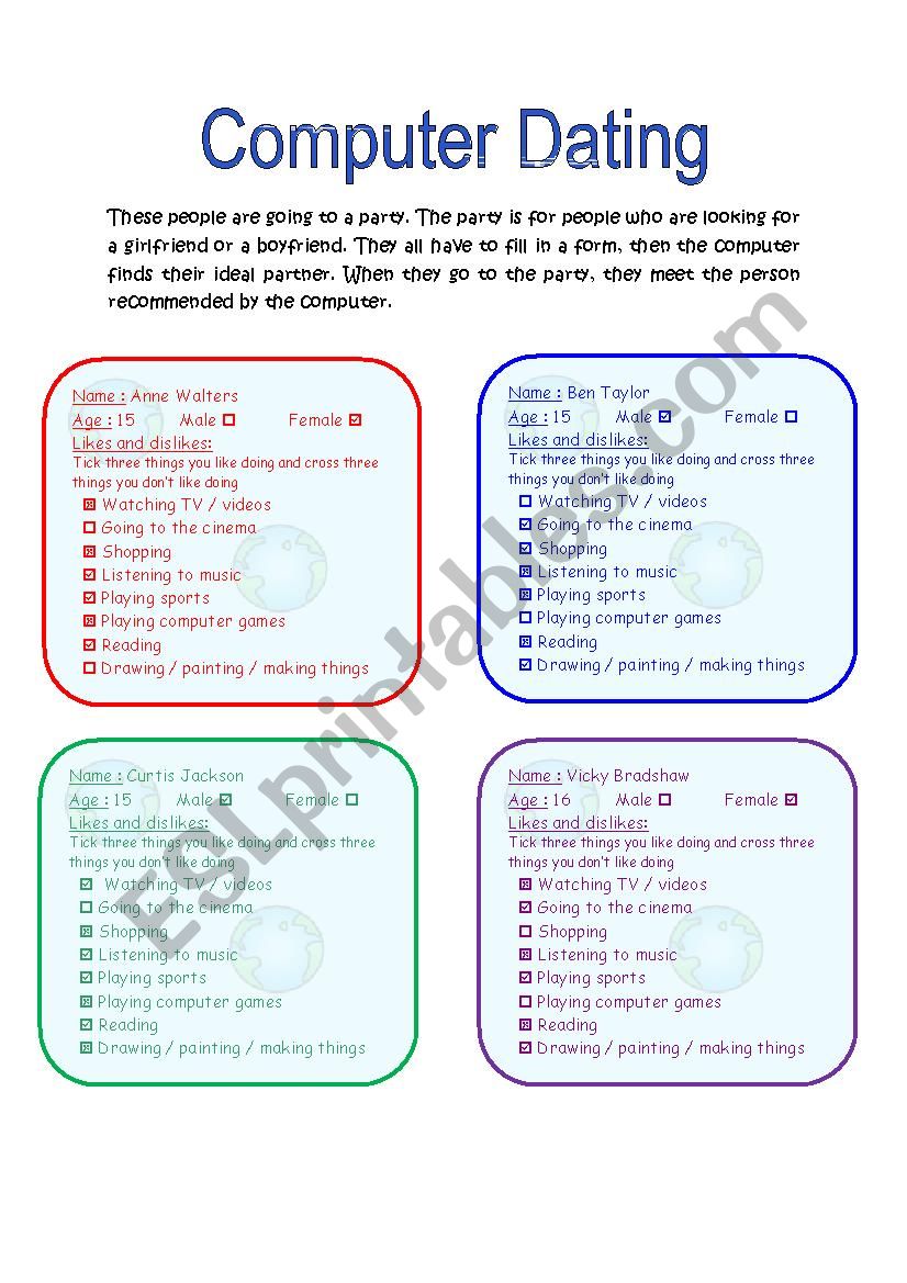 Computer Dating worksheet