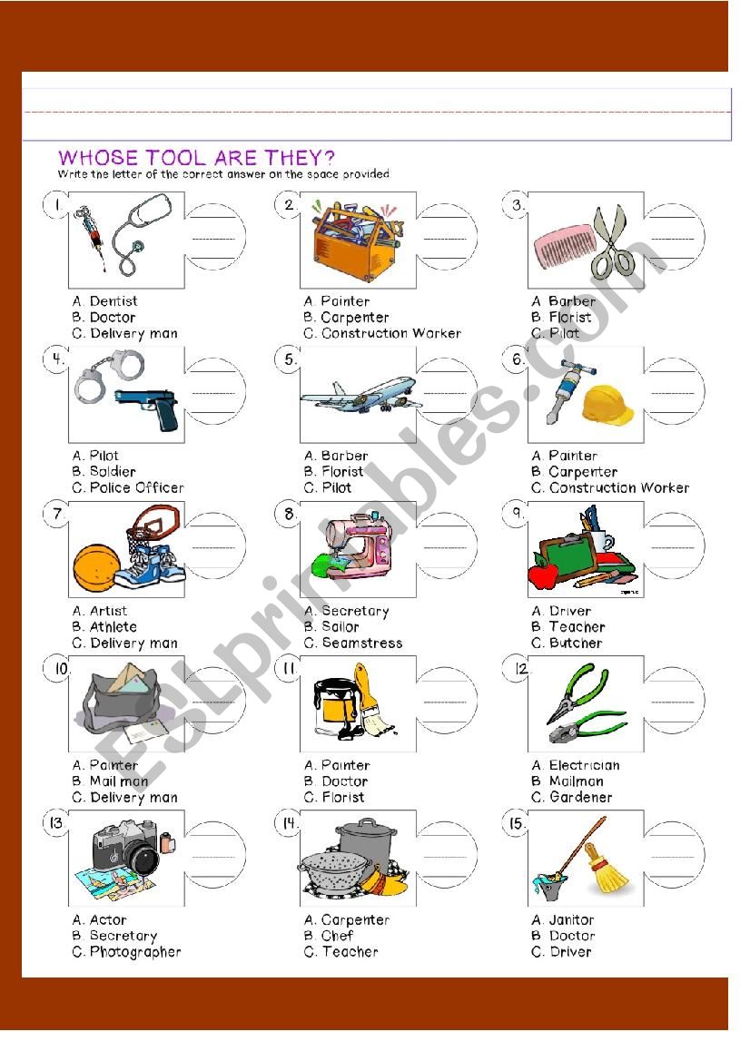 Whose tools are they? worksheet