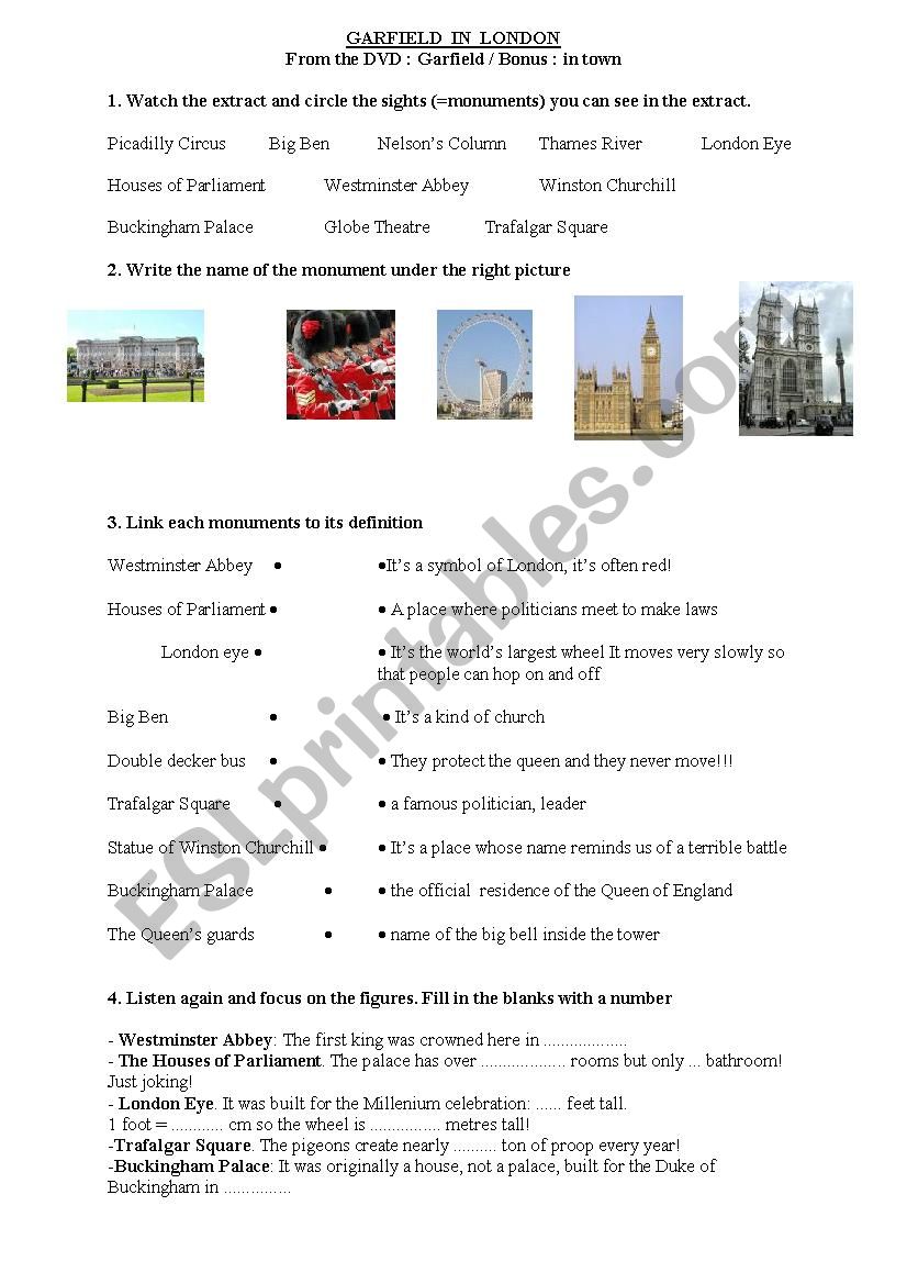 garfield  2 (in london) worksheet