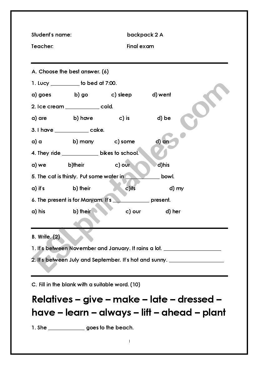 baclpack 2. final exam. part B