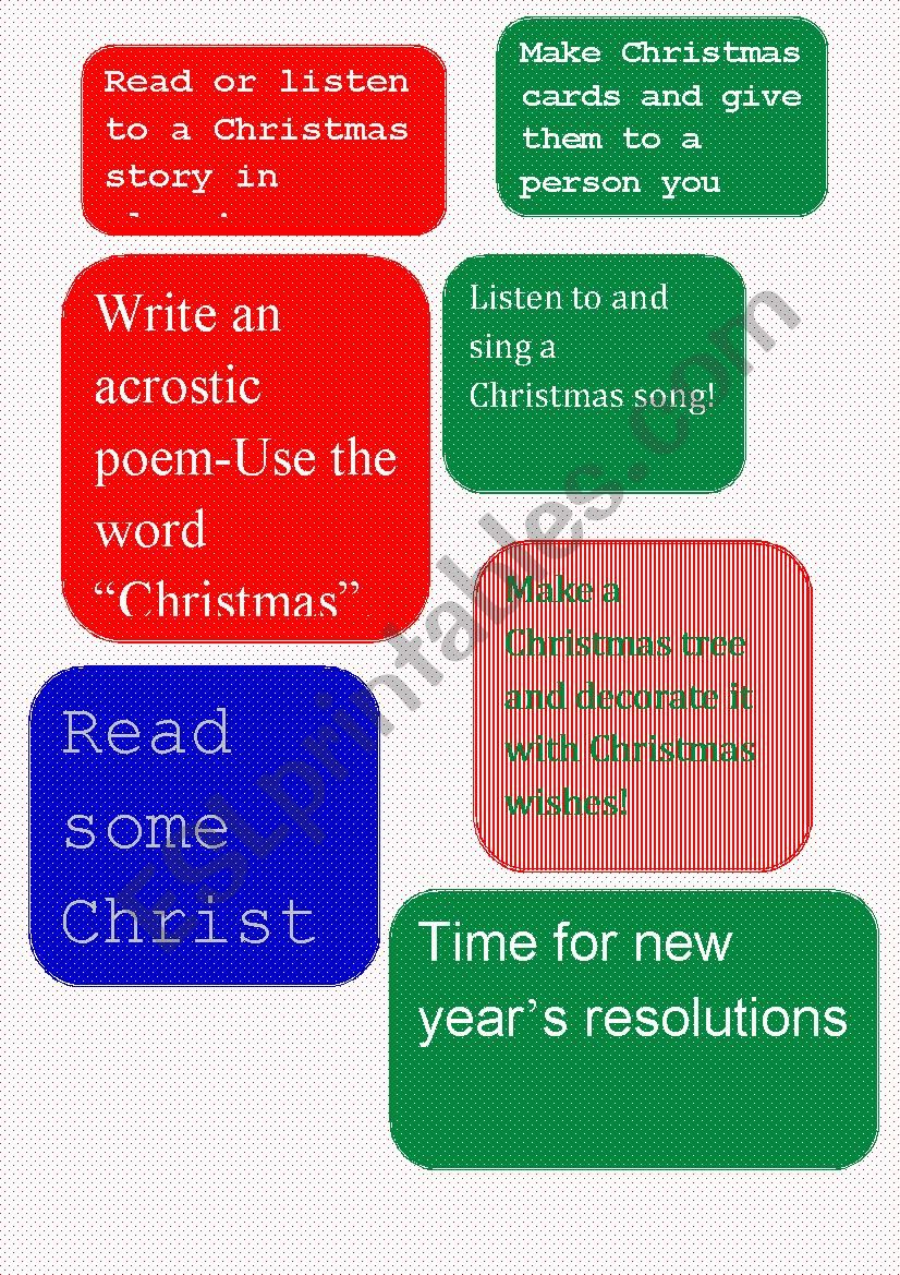 Advent calendar tasks 1 worksheet