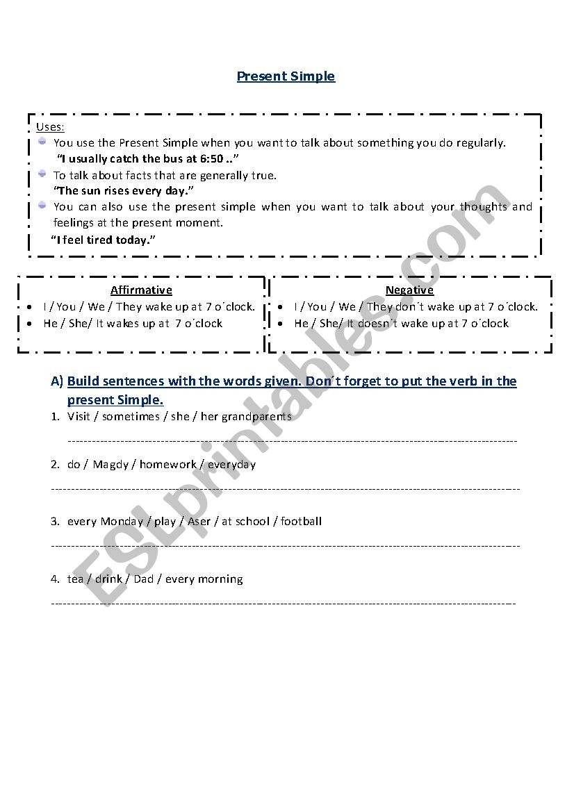 grammar - present simple worksheet