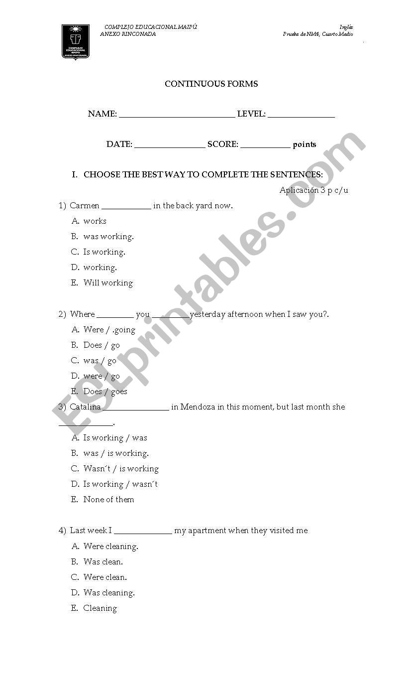 continuous forms worksheet