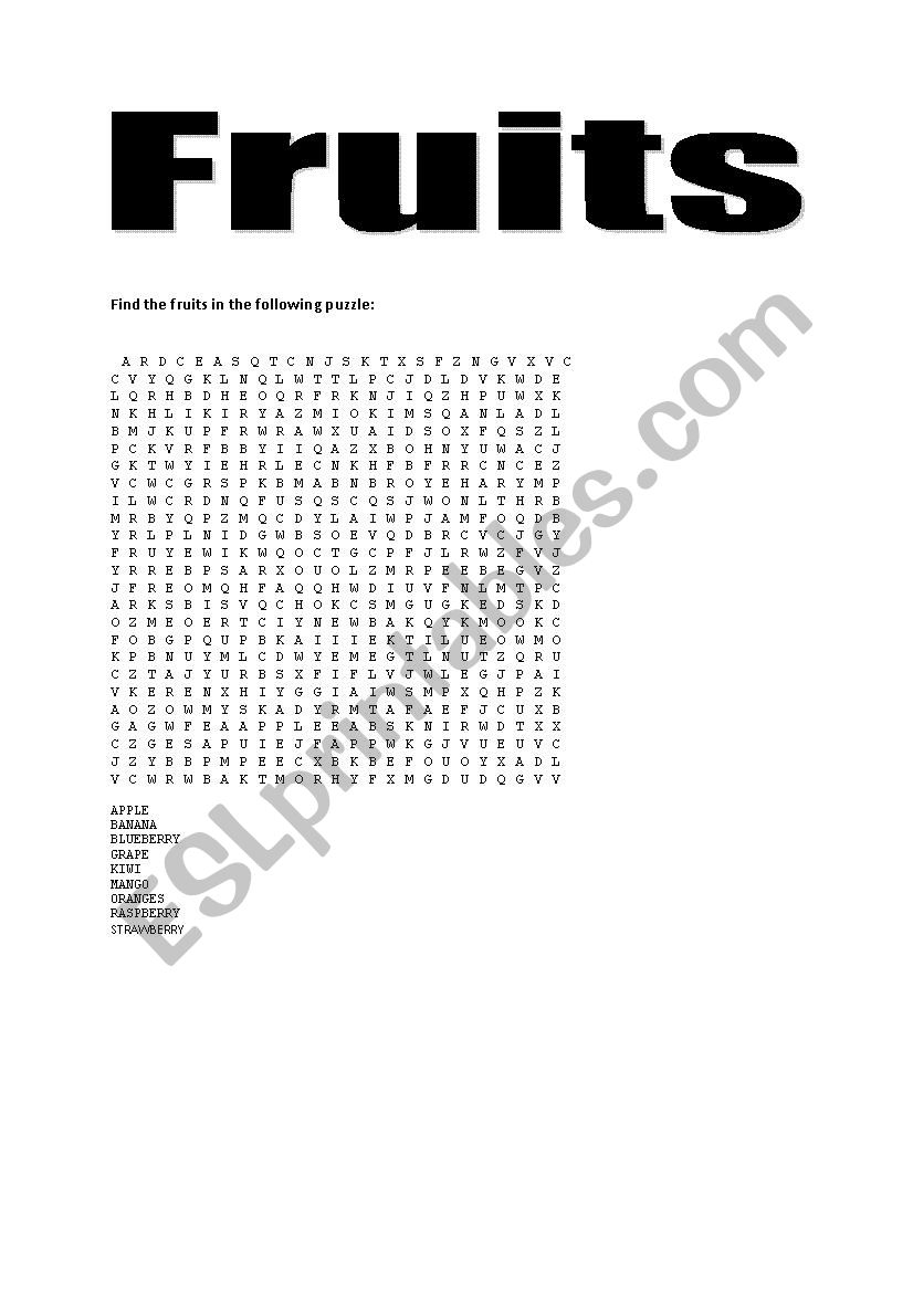 Word Search - Fruits worksheet