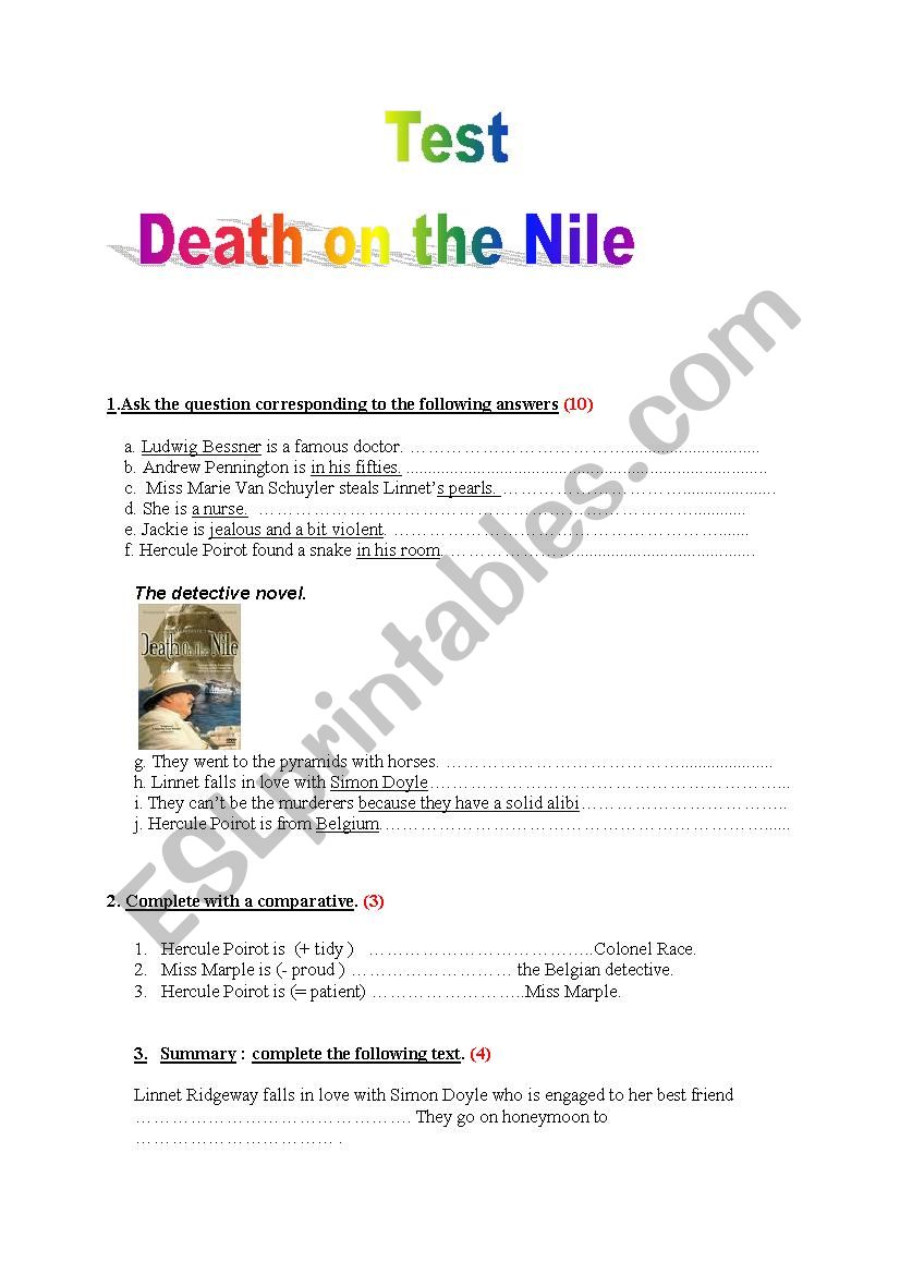 Test: Death on the Nile worksheet