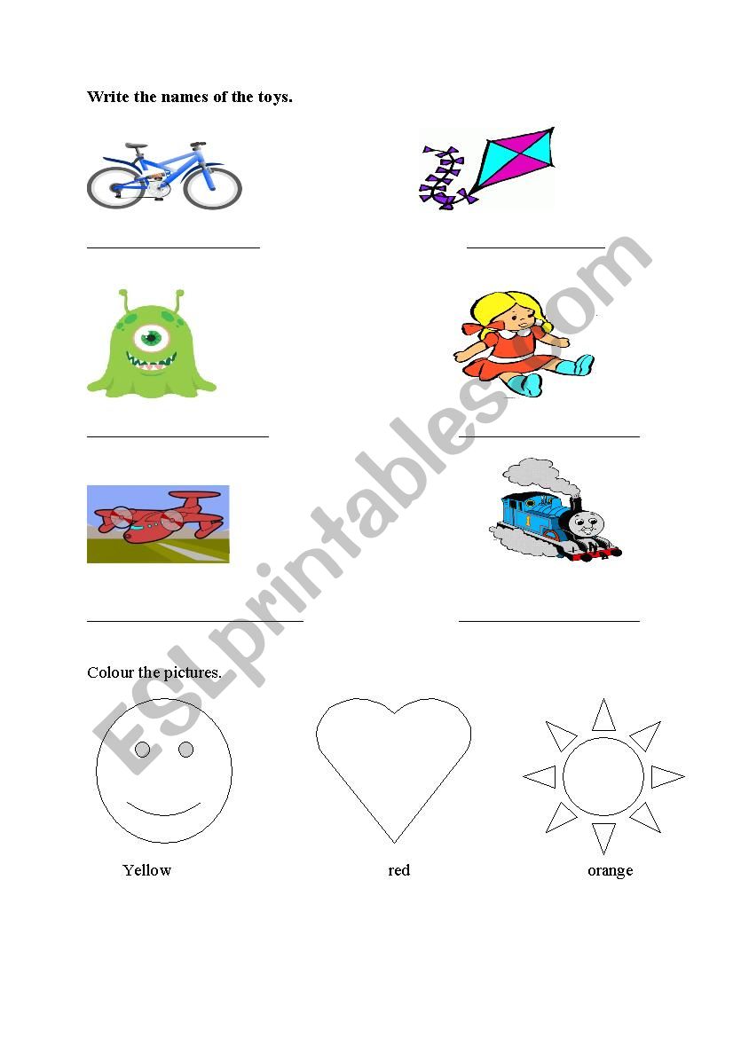 toys and colur worksheet