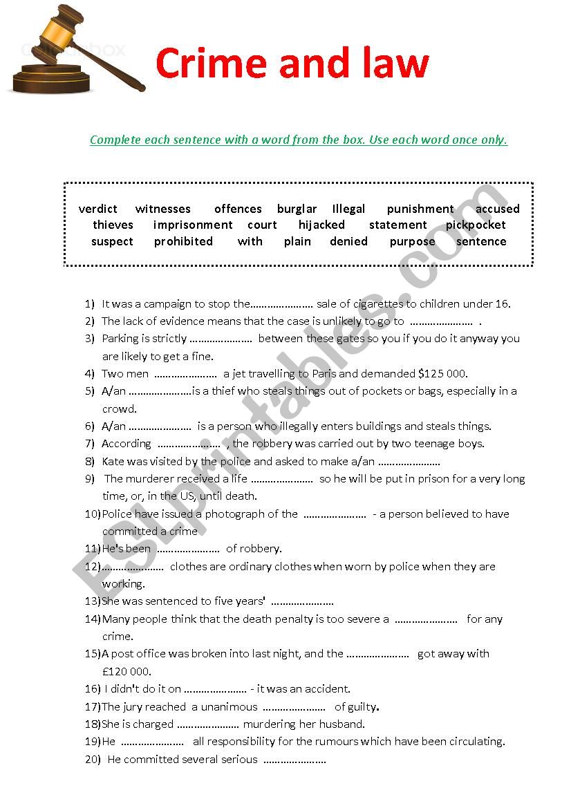 Crime and law- vocabulary exercise + KEY