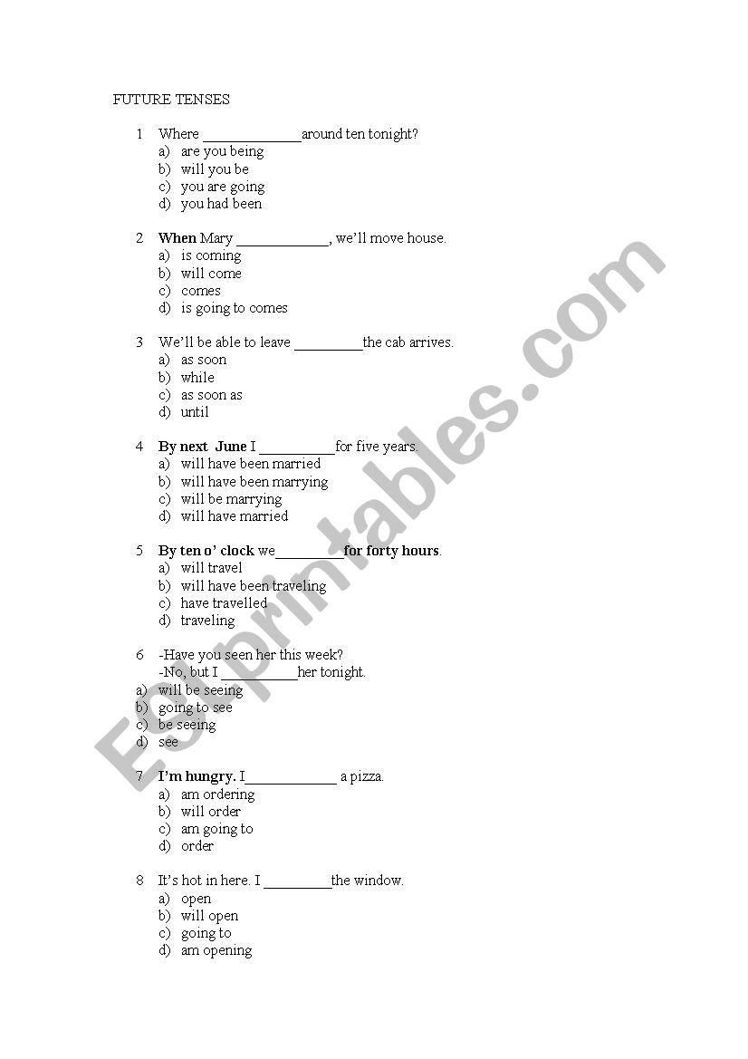   All future tenses practice worksheet