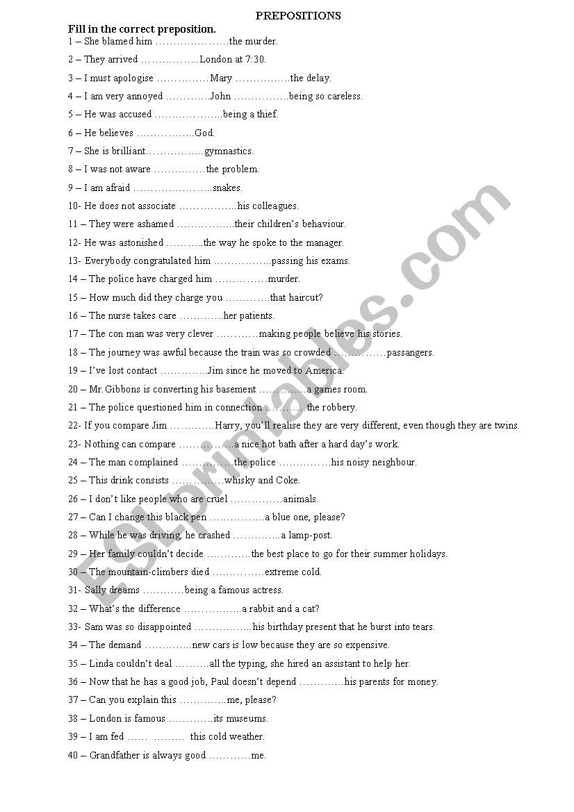 PREPOSITIONS  worksheet