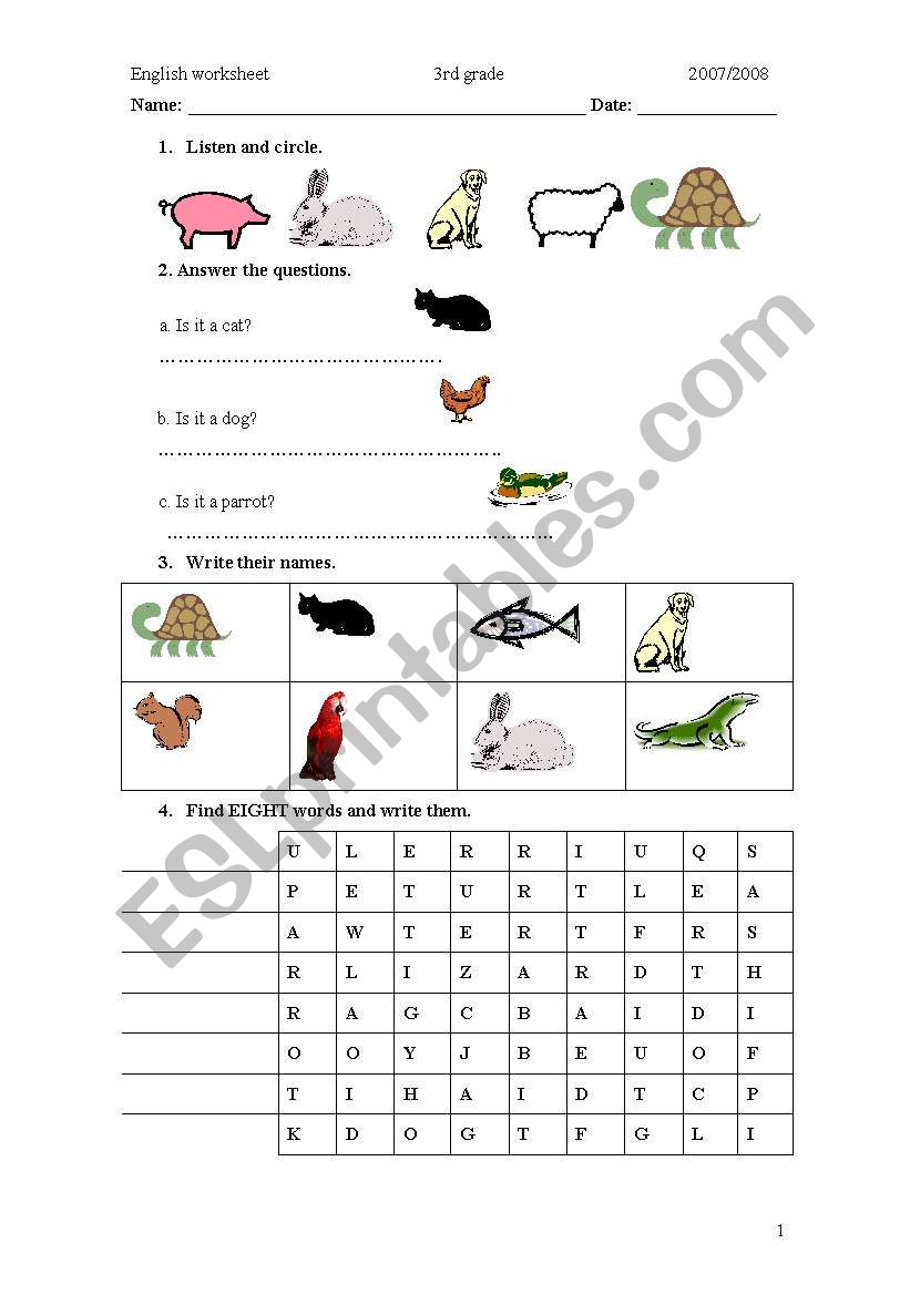 Pets worksheet