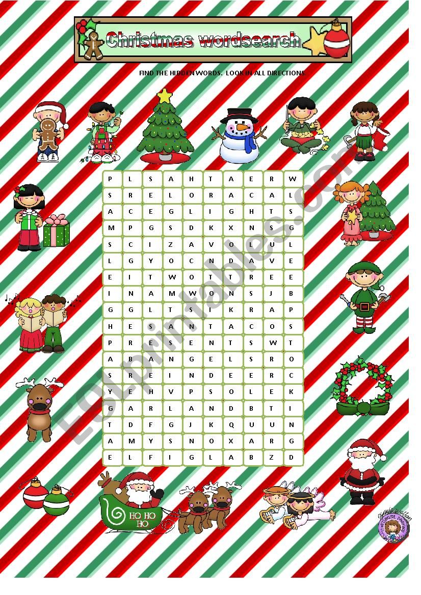 Christmas wordsearch worksheet