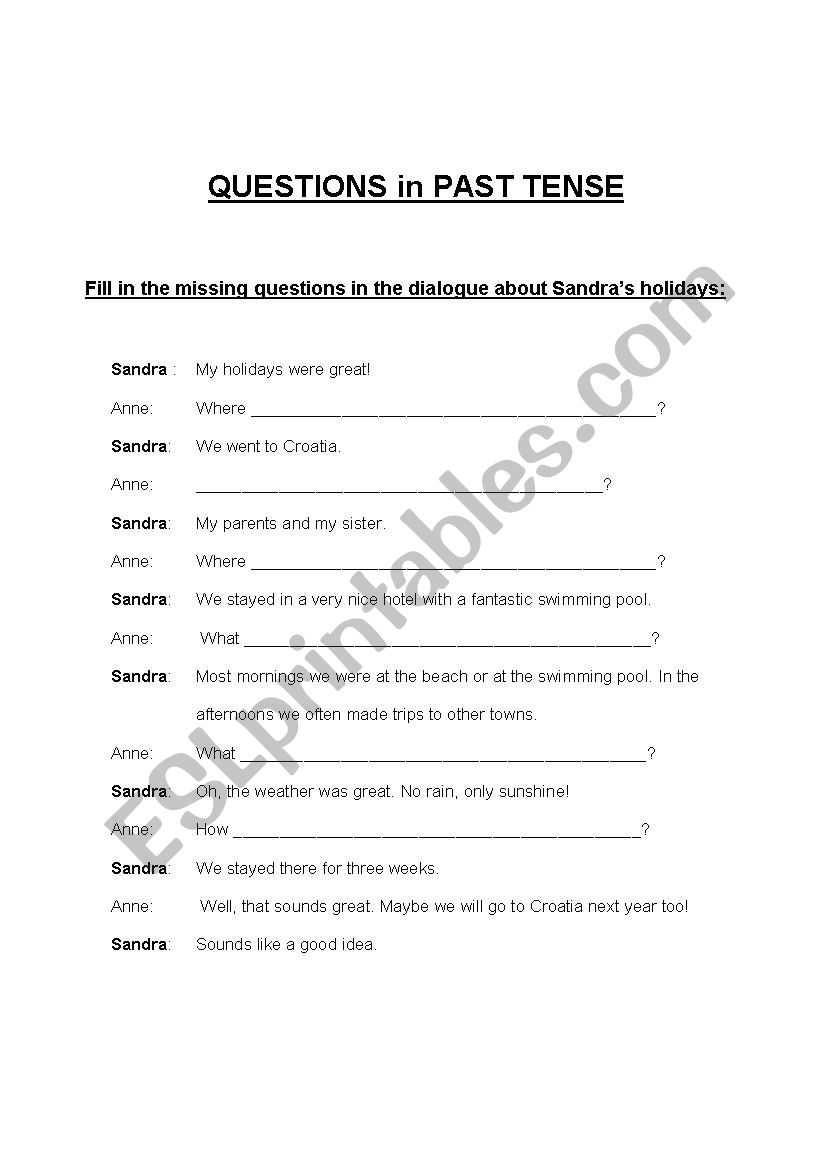QUESTIONS - in PAST TENSE worksheet