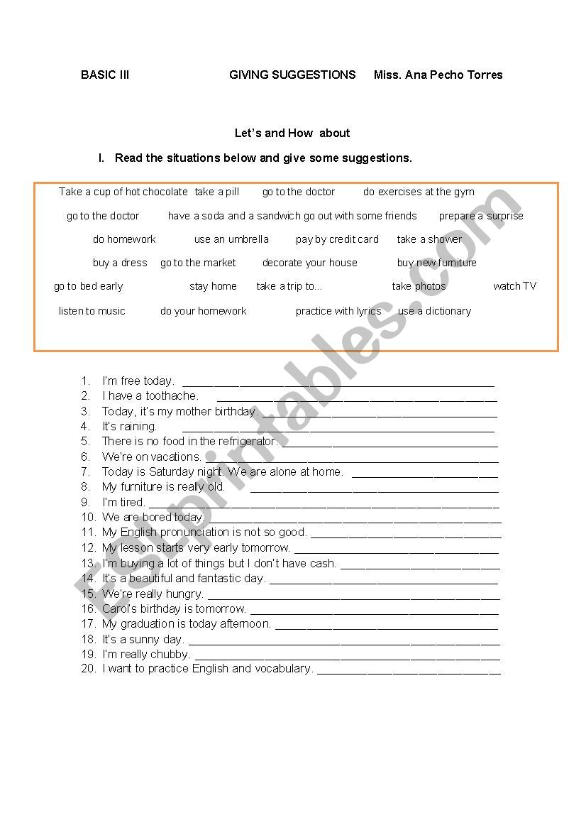 Giving suggestions worksheet