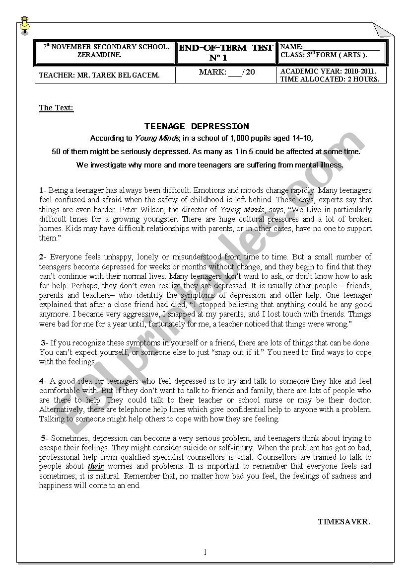 END-OF-TERM TEST NÂ°1 3rd FORM ARTS