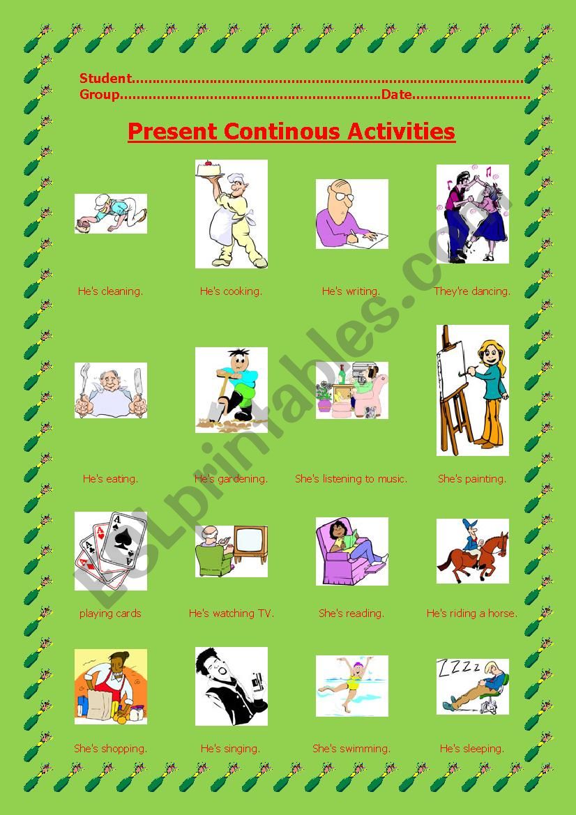 Present Continous Activities worksheet