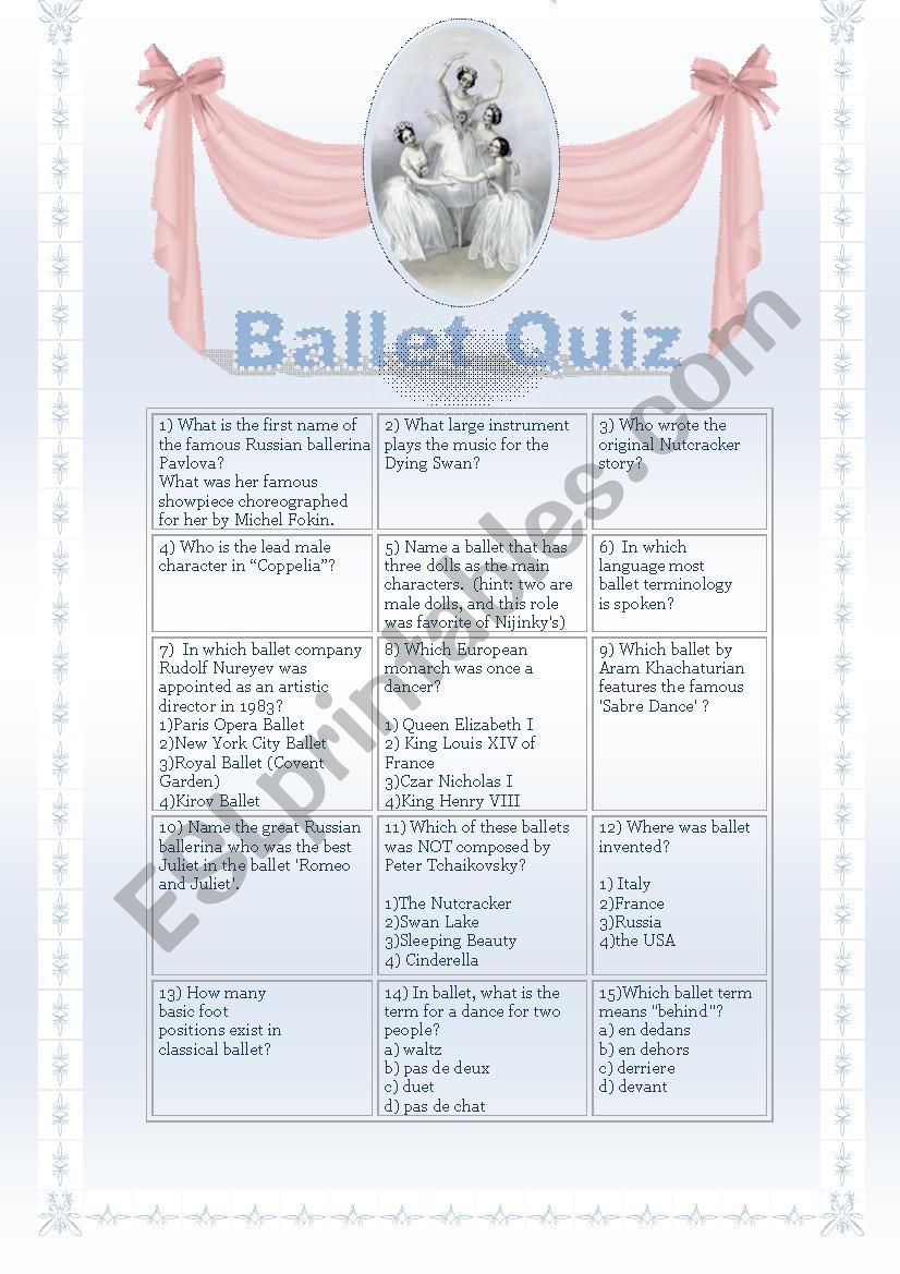 Ballet Quiz worksheet